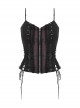 Black And Purple Woven Splicing PU Leather Front And Center Metal Zipper With Adjustable Tie Ropes At The Back Gothic Lace Corset
