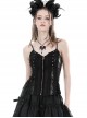 Black And Purple Woven Splicing PU Leather Front And Center Metal Zipper With Adjustable Tie Ropes At The Back Gothic Lace Corset