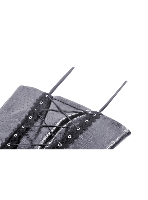 Black And Purple Woven Splicing PU Leather Front And Center Metal Zipper With Adjustable Tie Ropes At The Back Gothic Lace Corset