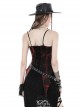 Black And Red Dyed Front Center Frilled Back Adjustable Tie Punk Style Slim Fit Top