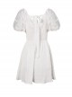 Simple White Woven Front And Back Webbing Decorated Short Punk Style Puff Sleeve Dress