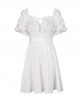 Simple White Woven Front And Back Webbing Decorated Short Punk Style Puff Sleeve Dress