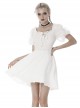 Simple White Woven Front And Back Webbing Decorated Short Punk Style Puff Sleeve Dress