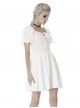 Simple White Woven Front And Back Webbing Decorated Short Punk Style Puff Sleeve Dress