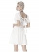Simple White Woven Front And Back Webbing Decorated Short Punk Style Puff Sleeve Dress