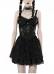 Sexy Black See Through Spider Web Print Pattern With Exquisite Lace Decoration On The Chest Punk Style Suspender Dress