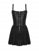 Sexy Black See Through Spider Web Print Pattern With Exquisite Lace Decoration On The Chest Punk Style Suspender Dress