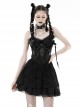 Sexy Black See Through Spider Web Print Pattern With Exquisite Lace Decoration On The Chest Punk Style Suspender Dress