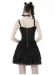 Sexy Black See Through Spider Web Print Pattern With Exquisite Lace Decoration On The Chest Punk Style Suspender Dress
