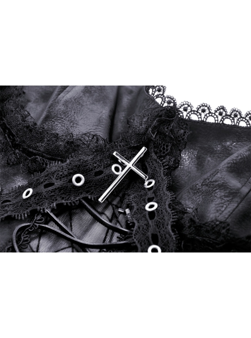 Sexy Black See Through Spider Web Print Pattern With Exquisite Lace Decoration On The Chest Punk Style Suspender Dress