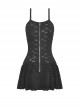 Black Personalized Ripped Woven Fabric With White Cross On The Chest Gothic Style Cross Strap Dress