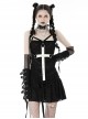 Black Personalized Ripped Woven Fabric With White Cross On The Chest Gothic Style Cross Strap Dress