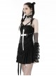 Black Personalized Ripped Woven Fabric With White Cross On The Chest Gothic Style Cross Strap Dress