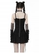 Black Personalized Ripped Woven Fabric With White Cross On The Chest Gothic Style Cross Strap Dress