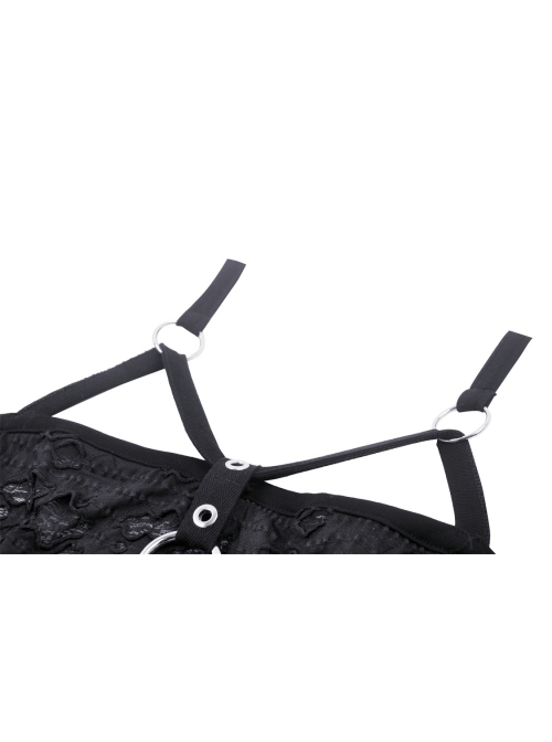 Black Personalized Ripped Woven Fabric With White Cross On The Chest Gothic Style Cross Strap Dress