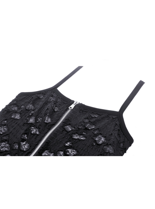 Black Personalized Ripped Woven Fabric With White Cross On The Chest Gothic Style Cross Strap Dress
