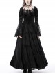 Gorgeous Retro Black Velvet Patchwork Lace Front Strap Embellished Gothic Style Long Sleeved Dress