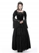 Gorgeous Retro Black Velvet Patchwork Lace Front Strap Embellished Gothic Style Long Sleeved Dress