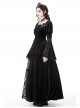 Gorgeous Retro Black Velvet Patchwork Lace Front Strap Embellished Gothic Style Long Sleeved Dress