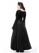 Gorgeous Retro Black Velvet Patchwork Lace Front Strap Embellished Gothic Style Long Sleeved Dress