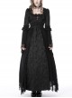 Black Gorgeous Palace Print Embroidery Chest Ruby Embellished Gothic Style Long Sleeved Dress