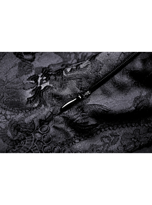 Black Gorgeous Palace Print Embroidery Chest Ruby Embellished Gothic Style Long Sleeved Dress