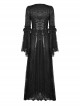 Black Gorgeous Palace Print Embroidery Chest Ruby Embellished Gothic Style Long Sleeved Dress