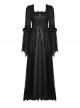Black Gorgeous Palace Print Embroidery Chest Ruby Embellished Gothic Style Long Sleeved Dress