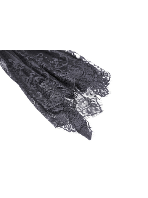 Black Gorgeous Palace Print Embroidery Chest Ruby Embellished Gothic Style Long Sleeved Dress