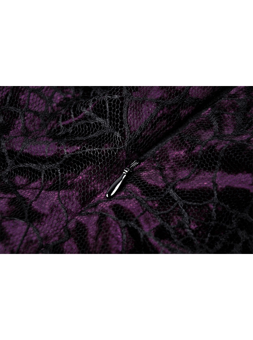 Sexy Black And Purple Nylon Lace Front And Back Cross Tie Decorated Gothic Style Mini Dress