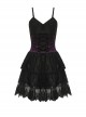 Sexy Black And Purple Nylon Lace Front And Back Cross Tie Decorated Gothic Style Mini Dress