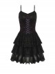 Sexy Black And Purple Nylon Lace Front And Back Cross Tie Decorated Gothic Style Mini Dress