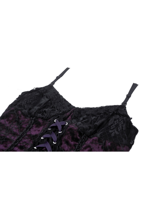 Sexy Black And Purple Nylon Lace Front And Back Cross Tie Decorated Gothic Style Mini Dress