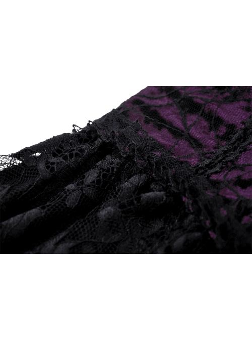 Sexy Black And Purple Nylon Lace Front And Back Cross Tie Decorated Gothic Style Mini Dress