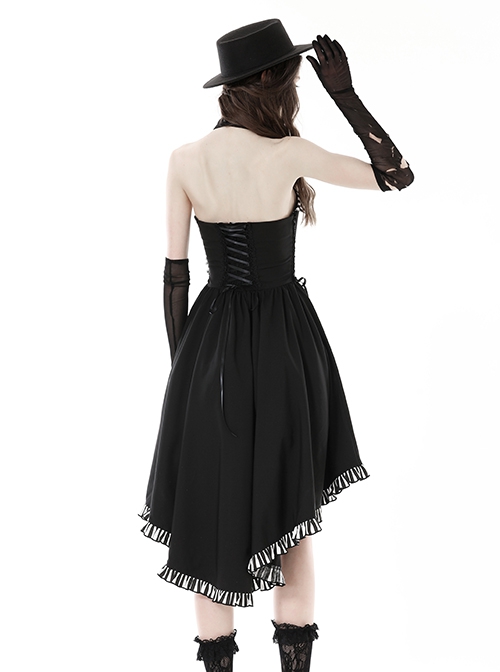 Black Sexy Cross Tie Striped High Low Hem Punk Style Prom Dress