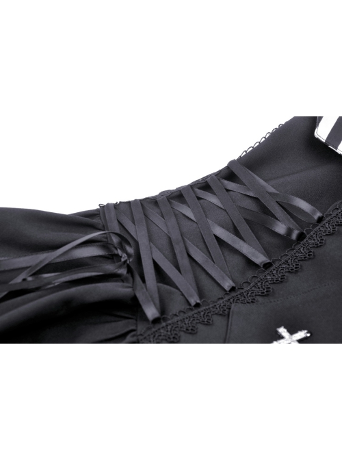 Black Sexy Cross Tie Striped High Low Hem Punk Style Prom Dress