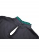Simple Black And Green Stand Collar Pleated Gothic Style Long Sleeved Dress With Tail