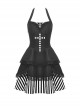 Black Halter Neck Cross Pattern Lace Front And Back Gothic Prom Dress