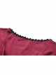 Burgundy Velvet Romantic Lace With Rose Decoration On The Chest Gothic Short Sleeved Dress