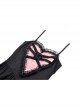 Personalized Pink Rose Love Delicate Lace High Low Hem Gothic Black Suspender Dress