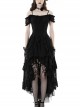 Elegant Black Lace Swallowtail Off Shoulder Gothic Suspender Short Sleeved Dress