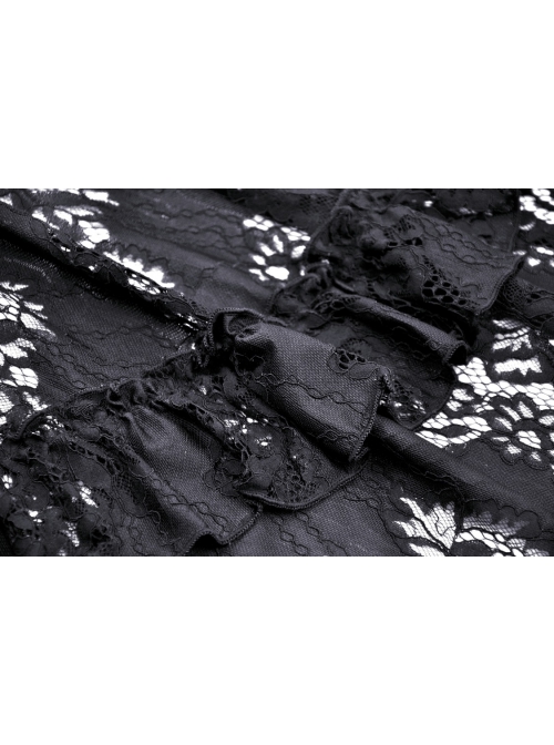 Elegant Black Lace Swallowtail Off Shoulder Gothic Suspender Short Sleeved Dress