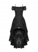 Elegant Black Lace Swallowtail Off Shoulder Gothic Suspender Short Sleeved Dress