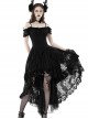 Elegant Black Lace Swallowtail Off Shoulder Gothic Suspender Short Sleeved Dress