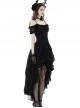 Elegant Black Lace Swallowtail Off Shoulder Gothic Suspender Short Sleeved Dress