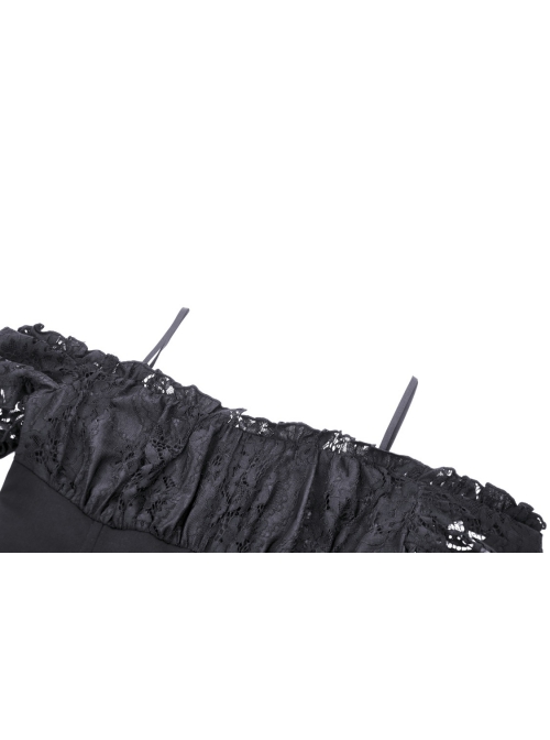 Elegant Black Lace Swallowtail Off Shoulder Gothic Suspender Short Sleeved Dress