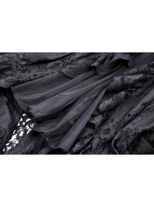 Elegant Black Lace Swallowtail Off Shoulder Gothic Suspender Short Sleeved Dress