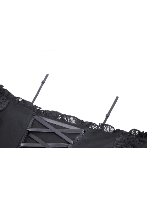 Elegant Black Lace Swallowtail Off Shoulder Gothic Suspender Short Sleeved Dress