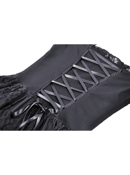 Elegant Black Lace Swallowtail Off Shoulder Gothic Suspender Short Sleeved Dress