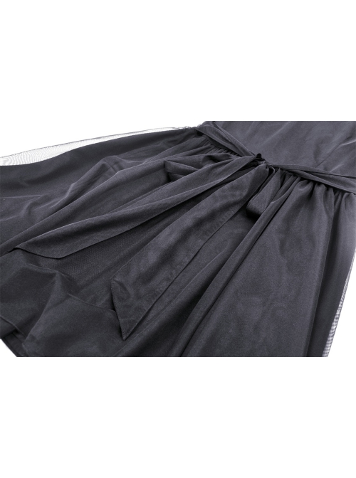 Black Woven Splicing White Waistcoat With Cross On The Front And Back Bow Tail Gothic Style Short Sleeved Dress